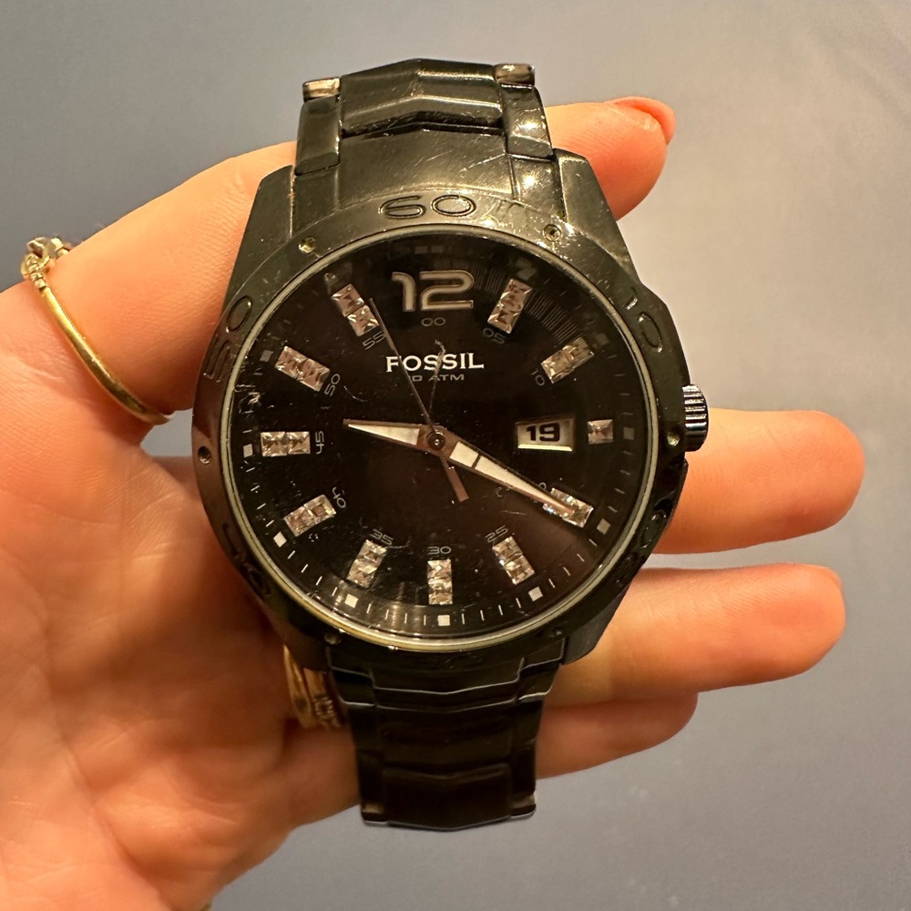 Black Fossil Watch with Embellishment
